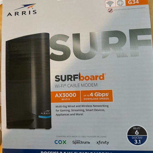 ARRIS Surfboard G34 DOCSIS 3.1 Wi-Fi 6 Cable Modem AX3000 Open Box Tested/Works - Picture 5 of 5